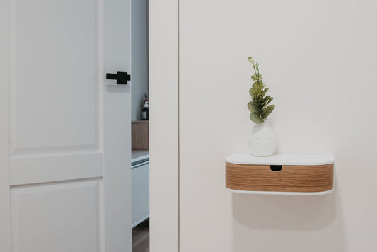 Mounted wall nightstand, Entryway retro floating console, Modern floating wooden bedside table shelf drawer