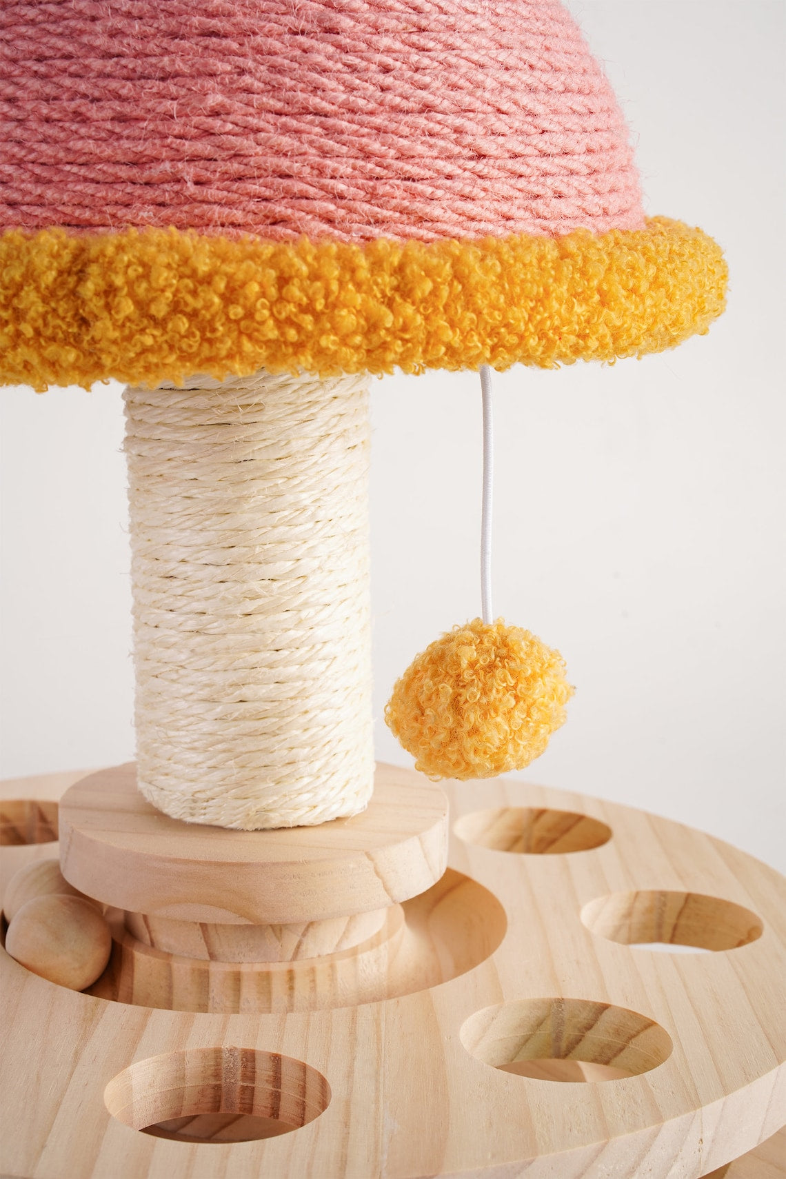 Wood Cat Scratcher| Sisal mushroom cat scratching post| Modern Cat furniture|Interactive toy | Turntable | Cat Tree |Wooden Base &wood ball