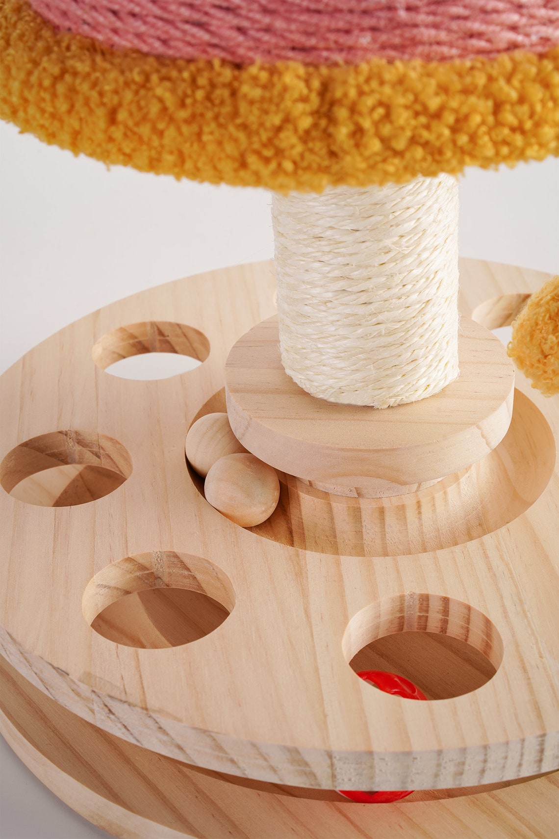 Wood Cat Scratcher| Sisal mushroom cat scratching post| Modern Cat furniture|Interactive toy | Turntable | Cat Tree |Wooden Base &wood ball