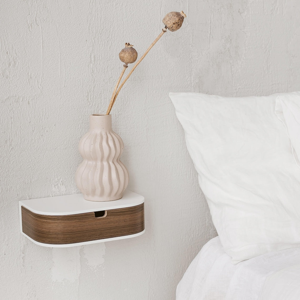 Mounted wall nightstand, Entryway retro floating console, Modern floating wooden bedside table shelf drawer