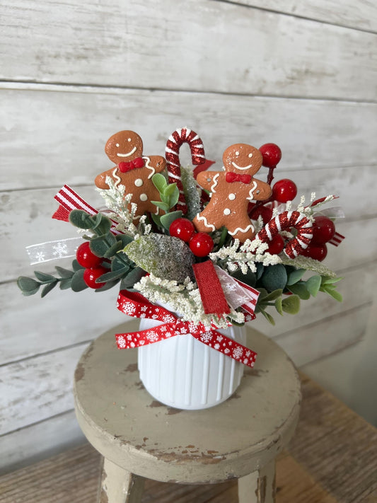 Christmas tiered Tray floral arrangement, Gingerbread tiered tray decor, Gingerbread christmas decor, Christmas tray decor, candy cane decor