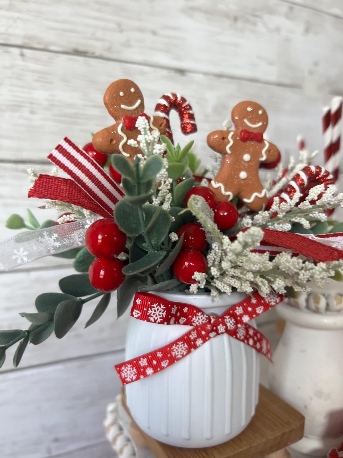 Christmas tiered Tray floral arrangement, Gingerbread tiered tray decor, Gingerbread christmas decor, Christmas tray decor, candy cane decor