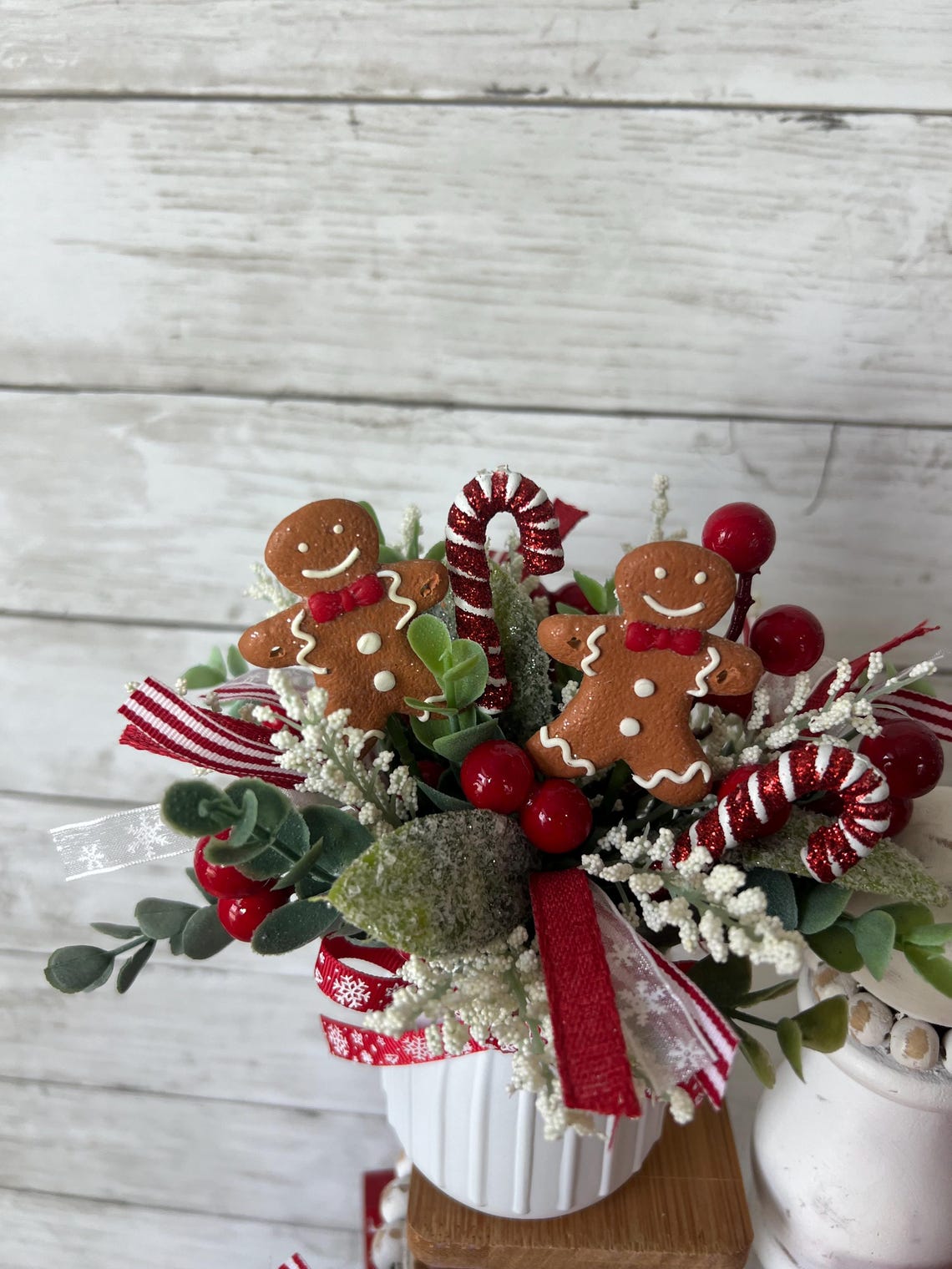 Christmas tiered Tray floral arrangement, Gingerbread tiered tray decor, Gingerbread christmas decor, Christmas tray decor, candy cane decor