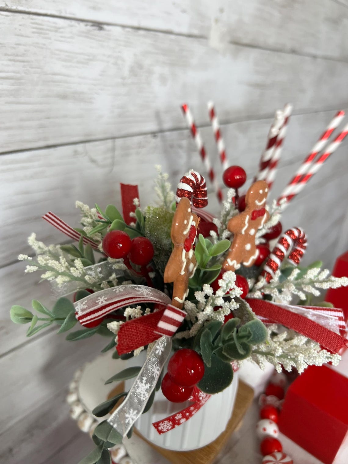 Christmas tiered Tray floral arrangement, Gingerbread tiered tray decor, Gingerbread christmas decor, Christmas tray decor, candy cane decor