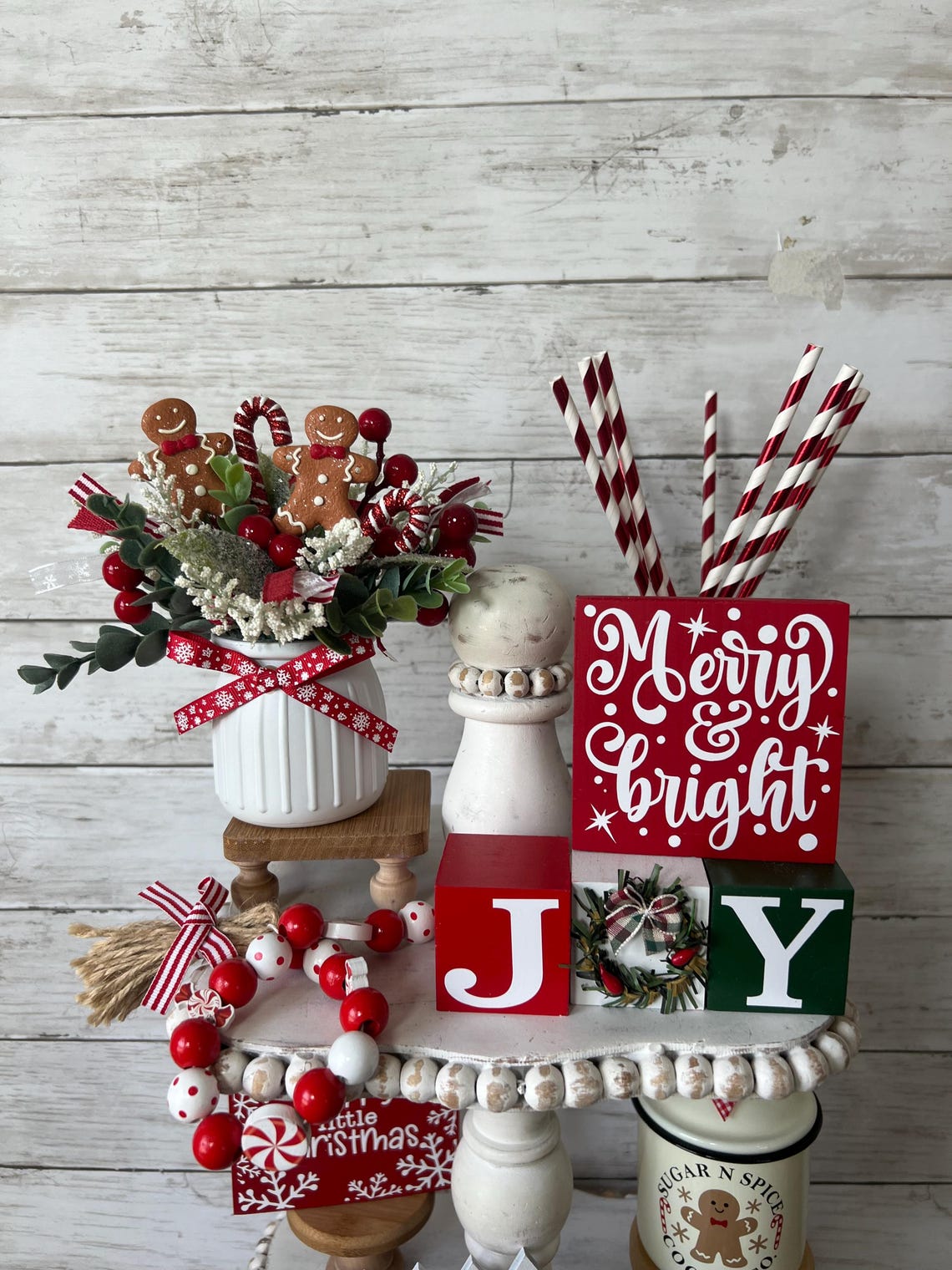 Christmas tiered Tray floral arrangement, Gingerbread tiered tray decor, Gingerbread christmas decor, Christmas tray decor, candy cane decor