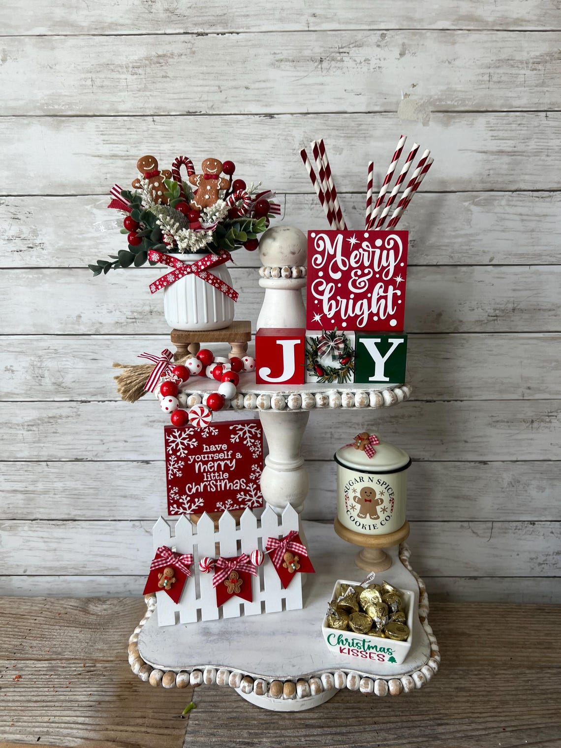 Christmas tiered Tray floral arrangement, Gingerbread tiered tray decor, Gingerbread christmas decor, Christmas tray decor, candy cane decor