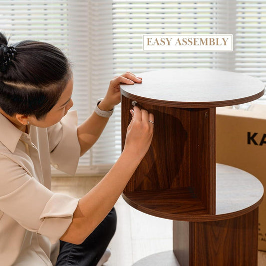 Mid Century Modern Round Side Table: 3-Tier MDF Accent Table