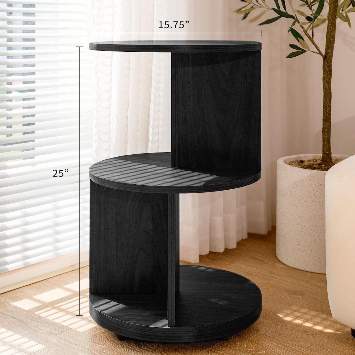 Mid Century Modern Round Side Table: 3-Tier MDF Accent Table