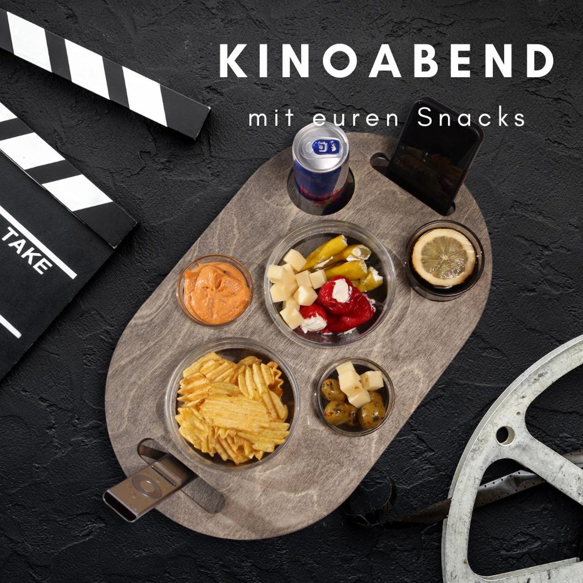 Handcrafted wooden coffee bar with 4 glass bowls | unique snack bar | customizable | camping | tray