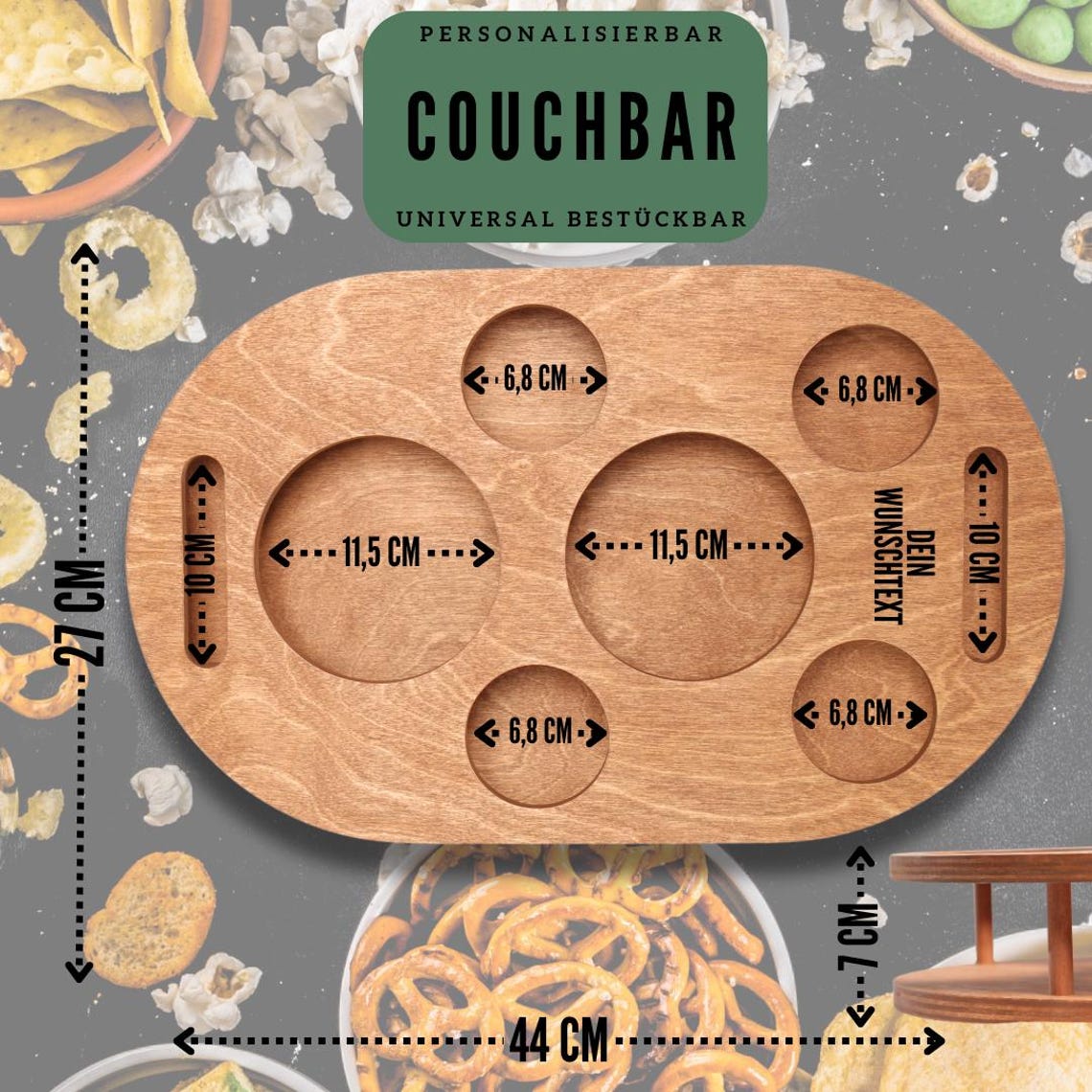 Handcrafted wooden coffee bar with 4 glass bowls | unique snack bar | customizable | camping | tray