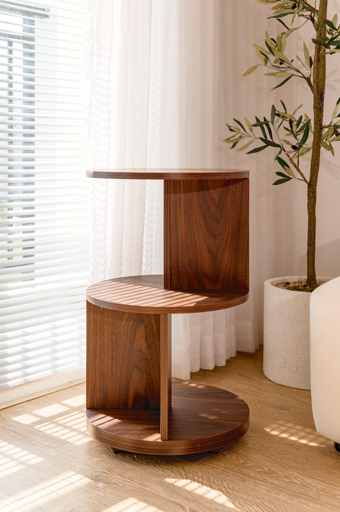 Mid Century Modern Round Side Table: 3-Tier MDF Accent Table