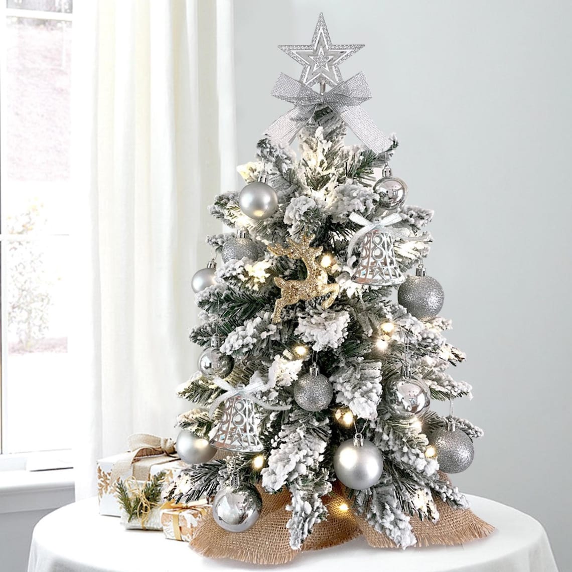 Snow Flocked Mini Christmas Tree | 2ft Prelit Tabletop Decor
